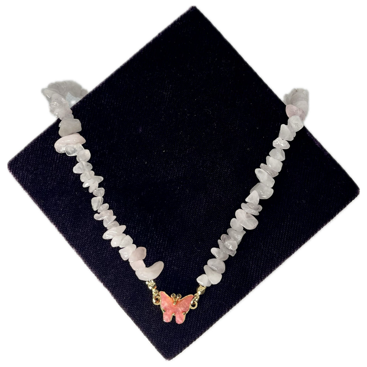 Pembe Kuvars Kelebek Kolye