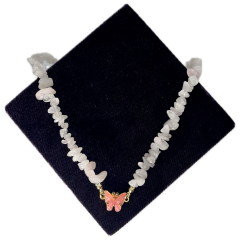 Pembe Kuvars Kelebek Kolye