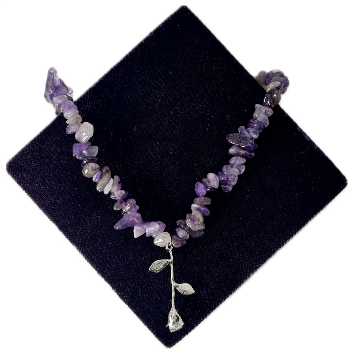 Mor Ametist Taşı Gül Kolye