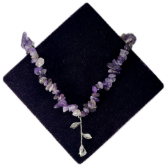 Mor Ametist Taşı Gül Kolye